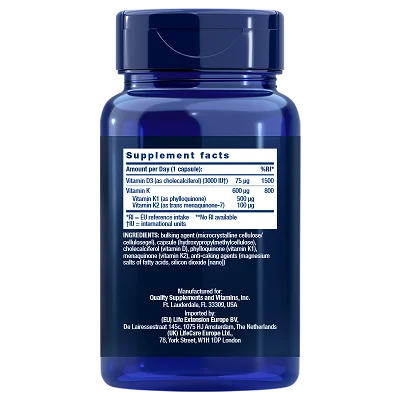 LIFE EXTENSION Vitaminas D & K - Un beneficio poderoso para la salud ósea, cerebral y arterial
