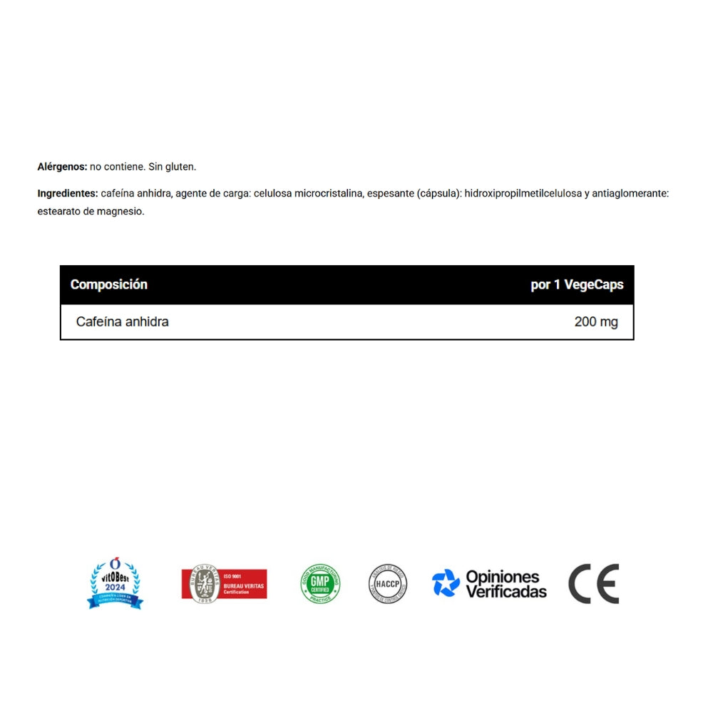 VITOBEST Caffeine 200 | Energía inmediata para potenciar tu rendimiento