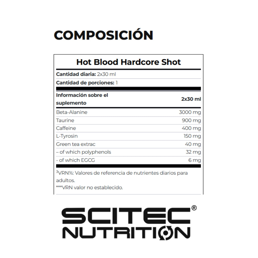 SCITEC NUTRITION Hot Blood Hardcore Shot Preentreno| Potencia tu entrenamiento con energía extrema