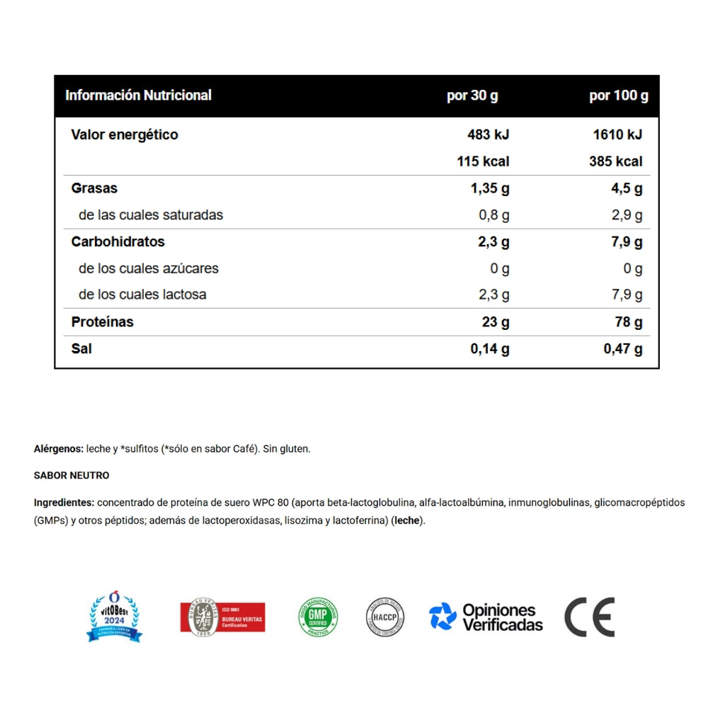 VITOBEST Whey Protein 100% 1kg Sabor Neutro | Proteína de suero ultrafiltrada para el desarrollo muscular
