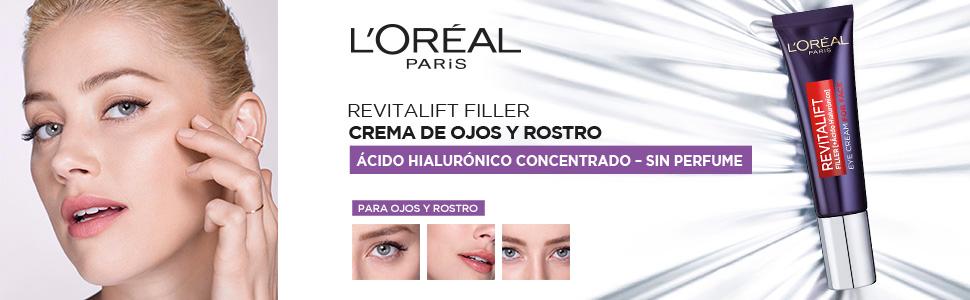 L'OREAL PARIS Crema Antiedad de Ojos y Rostro Revilafit Filler 30ML Con Ácido Hialurónico, Rellena Arrugas e Hidrata Intensamente, Eficacia Multizona