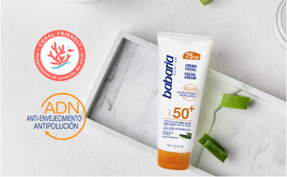 BABARIA Crema Facial Solar Aloe SPF50+ Anti-Envejecimiento 75ML