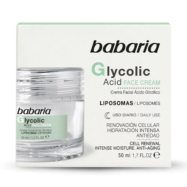 BABARIA Crema Facial Ácido Glicólico | Crema facial regeneradora anti-edad 50ML