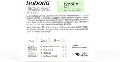 BABARIA Crema Facial Ácido Glicólico | Crema facial regeneradora anti-edad 50ML