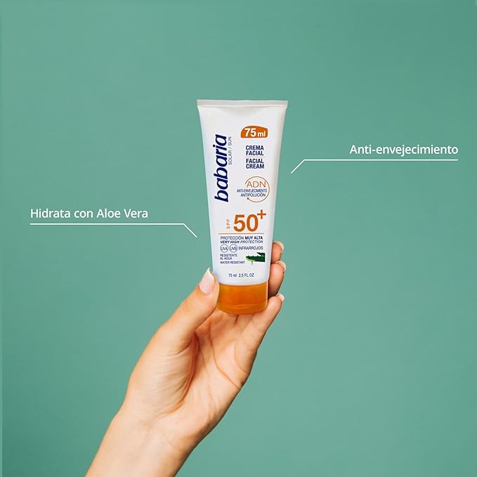 BABARIA Crema Facial Solar Aloe SPF50+ Anti-Envejecimiento 75ML