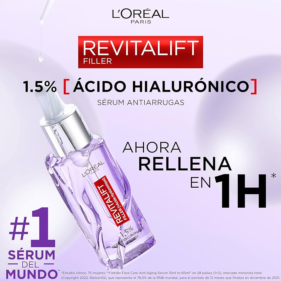 L'OREAL PARIS Ácido Hialurónico Revitalift Filler - Sérum facial anti-arrugas Revitalift Filler