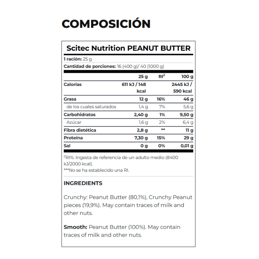 SCITEC NUTRITION Crema de Cacahuete Crunchy 400gr | Disfruta del sabor natural y crujiente