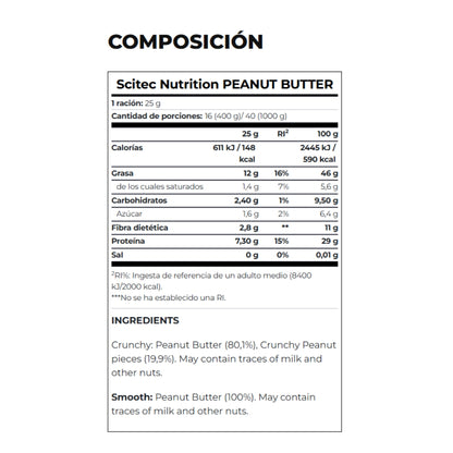 SCITEC NUTRITION Crema de Cacahuete Crunchy 400gr | Disfruta del sabor natural y crujiente