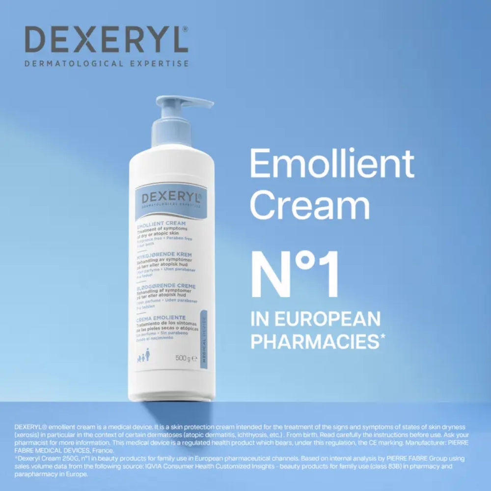 Dexeryl Crema Emoliente 500ml | Hidratante Corporal y Facial | Piel Seca, Atópica e Irritada | Alivia, Protege y Repara