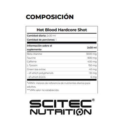 SCITEC NUTRITION Hot Blood Hardcore Shot Preentreno| Potencia tu entrenamiento con energía extrema