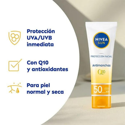 NIVEA SUN Protección Anti-Manchas Q10 Sfp50 | 50ML Protección solar con Q10 para rostro