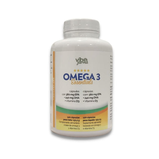 VIBEFARMA Omega 3 Essentials con Vitamina D3 | Ácidos grasos esenciales y soporte inmunológico | 120 cápsulas