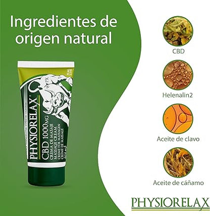 PHYSIORELAX Crema CBD Cannabidiol 1000mg - Crema de Masaje con Aceites Esenciales 75 ml