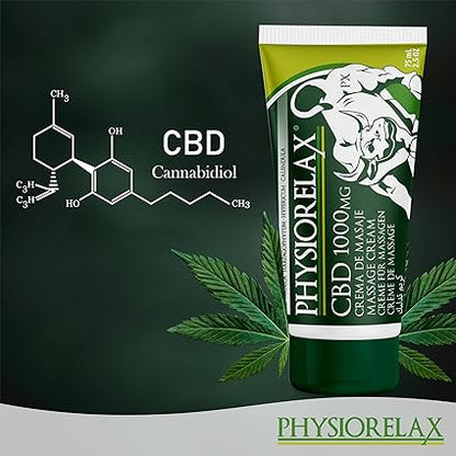 PHYSIORELAX Crema CBD Cannabidiol 1000mg - Crema de Masaje con Aceites Esenciales 75 ml