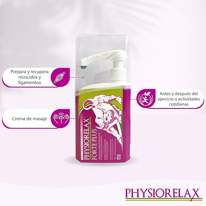 PHYSIORELAX FORTE PLUS 500ml - Crema de Masaje, Preparación y Recuperación de Músculos y Ligamentos, Antes y Después del Ejercicio