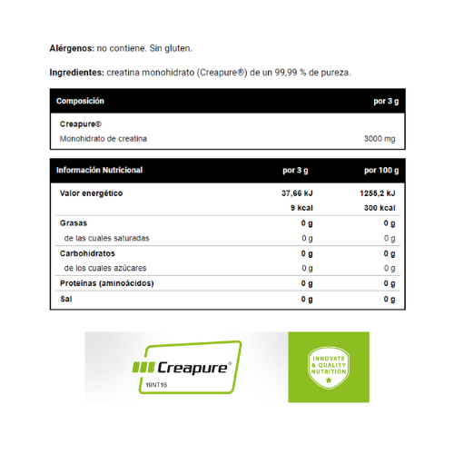 VITOBEST CREATINE Monohydrate CREAPURE - Incrementa la Fuerza, Potencia el Desarrollo Muscular y disminuye la Fatiga 200gr/500gr