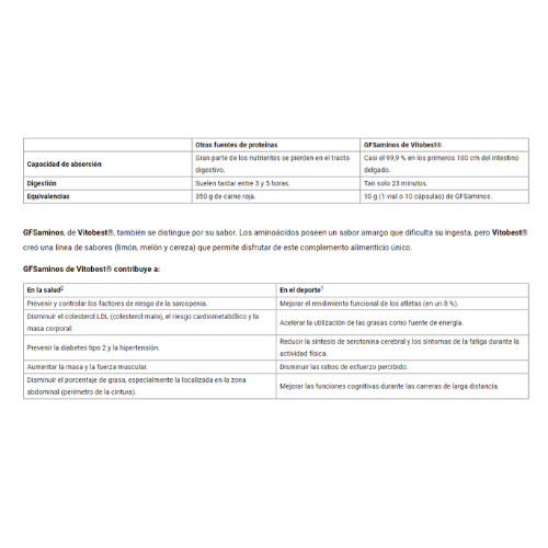 VITOBEST GFS Aminos - 500 gr - Aumenta en un 8 % el rendimiento deportivo - Contribuye a acelerar la síntesis proteica corporal